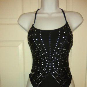 XHILARATION Womens Black/Silver One-Piece Swimwear